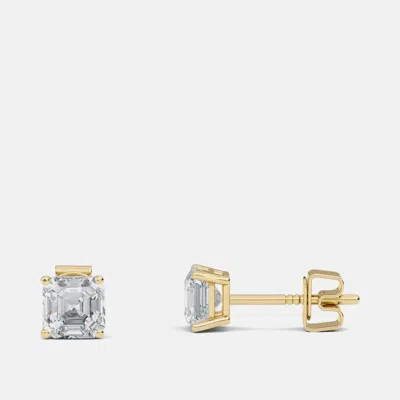 Pre-owned Made By Man 8.00 Ct Asscher 14k Yellow Gold Lab Grown Diamond Solitaire 4 Prong Earring