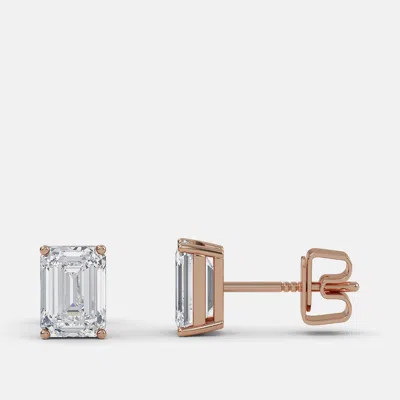Pre-owned Made By Man 8.00 Ct Emerald 14k Rose Gold Lab Grown Diamond Solitaire 4 Prong Earring