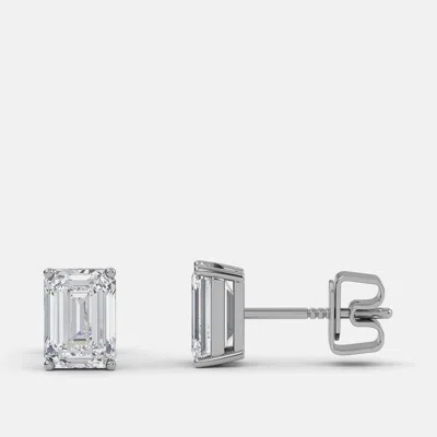 Pre-owned Made By Man 8.00 Ct Emerald 14k White Gold Lab Grown Diamond Solitaire 4 Prong Earring