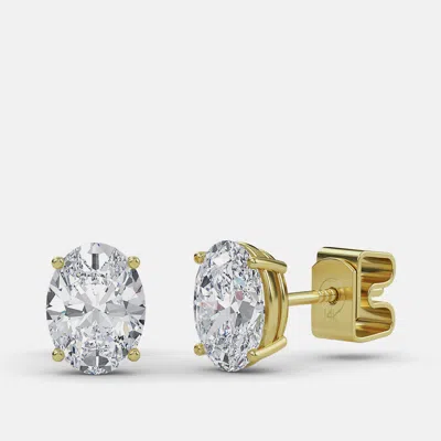 Pre-owned Made By Man 8.00 Ct Oval 14k Yellow Gold Lab Grown Diamond Solitaire 4 Prong Earring