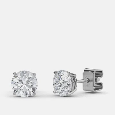 Pre-owned Made By Man 8.00 Ct Round 14k White Gold Lab Grown Diamond Solitaire 4 Prong Earrings