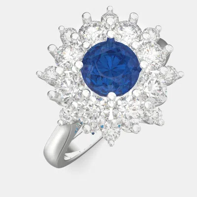 Pre-owned Made By Man 925 Sterling Silver Flower Color & Lab Grown Diamond Ring Us 7