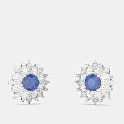 Pre-owned Made By Man 925 Sterling Silver Flower Color & Lab Grown Diamond Stud Earrings