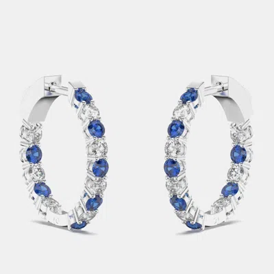 Pre-owned Made By Man 925 Sterling Silver Hoop Color & Lab Grown Diamond Earrings