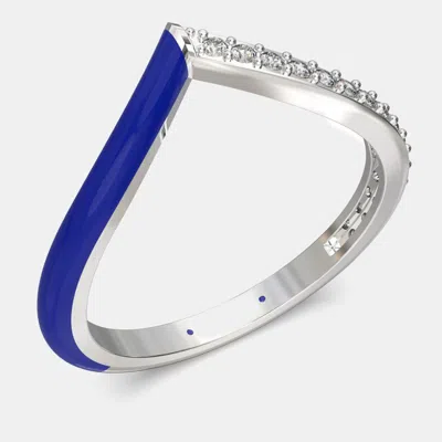 Pre-owned Made By Man Dark Blue Ceramic Chevron Style Sterling Silver Lab Grown Diamond Ring Us 7