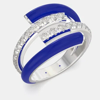 Pre-owned Made By Man Dark Blue Ceramic Sterling Silver Lab Grown Diamond Bypass Single Row Accented Ring Us 7