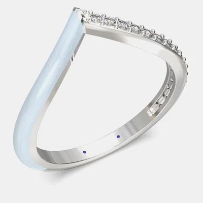 Pre-owned Made By Man Light Blue Ceramic Chevron Style Sterling Silver Lab Grown Diamond Ring Us 7
