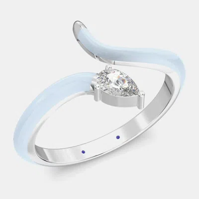 Pre-owned Made By Man Light Blue Ceramic Pear Shaped Contemporary Bypass Sterling Silver Lab Grown Diamond Ring Us 7