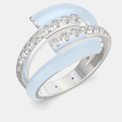 Pre-owned Made By Man Light Blue Ceramic Sterling Silver Lab Grown Diamond Double Bypass Two Row Accented Ring Us 7