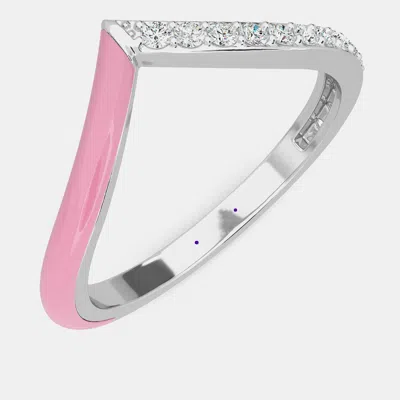 Pre-owned Made By Man Light Pink Ceramic Chevron Style Sterling Silver Lab Grown Diamond Ring Us 7