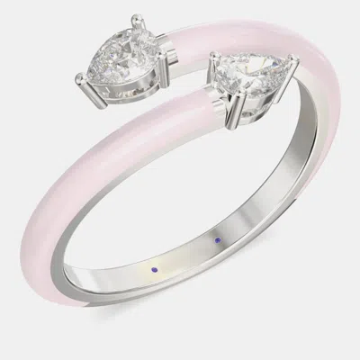 Pre-owned Made By Man Light Pink Ceramic Pear Shaped Classic Bypass Style Sterling Silver Lab Grown Diamond Ring Us 7