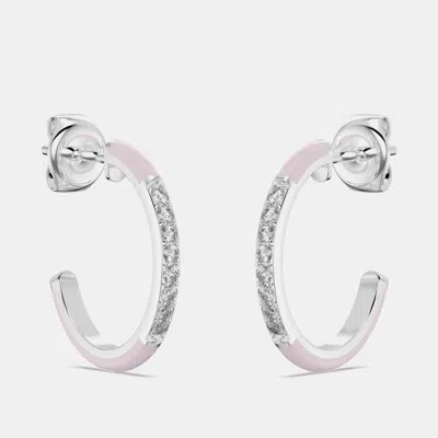 Pre-owned Made By Man Light Pink Ceramic Sterling Silver Lab Grown Diamonds C Hoop Earrings