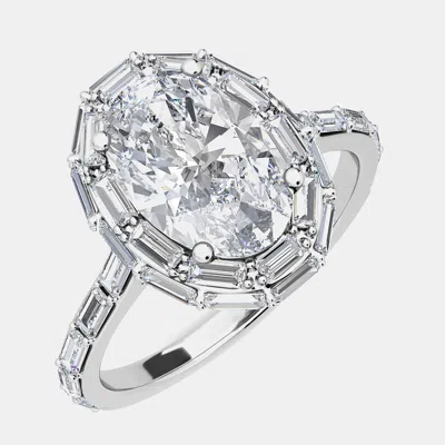 Pre-owned Made By Man Oval Baguettes On Halo And Shank Bridal Ring (3.0 Ctw) Us 7