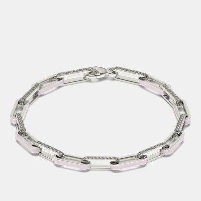 Pre-owned Made By Man Silver & Ceramic Alternating Paper Clip Loop Bracelet