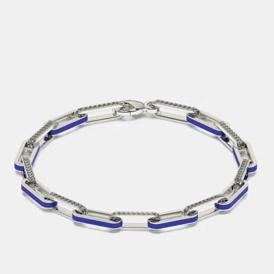 Pre-owned Made By Man Silver & Ceramic Alternating Paper Clip Loop Bracelet