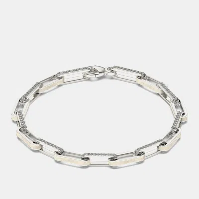 Pre-owned Made By Man Silver & Ceramic Alternating Paper Clip Loop Bracelet