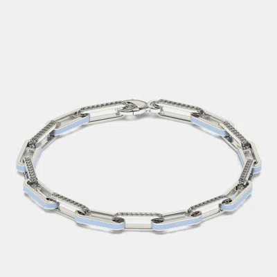 Pre-owned Made By Man Silver & Ceramic Alternating Paper Clip Loop Bracelet