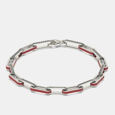 Pre-owned Made By Man Silver & Ceramic Alternating Paper Clip Loop Bracelet