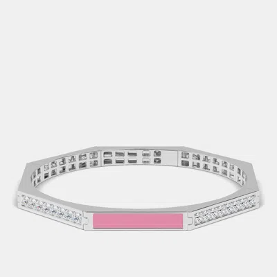 Pre-owned Made By Man Silver & Ceramic Octagon Shaped Alternating Hinged Bangle