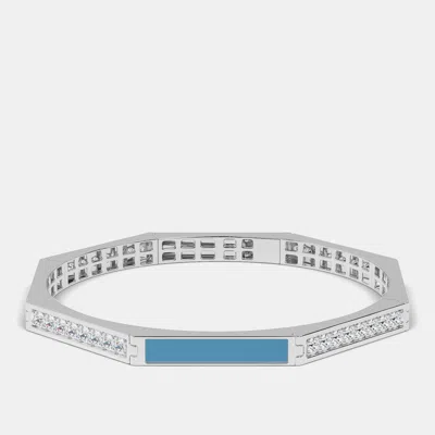 Pre-owned Made By Man Silver & Ceramic Octagon Shaped Alternating Hinged Bangle