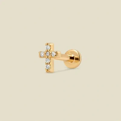 Made By Mary 14k Diamond Cross Stud Earring (flat Back) In Gold