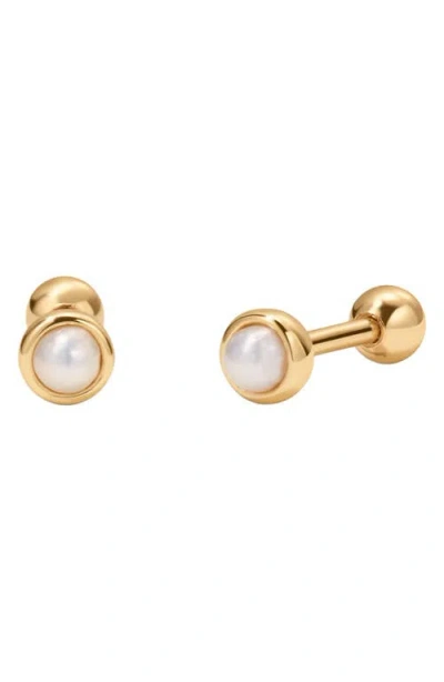 Made By Mary Bezel-set Pearl Stud Earrings In Gold