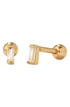 Made By Mary Cubic Zirconia Baguette Stud Earrings In Gold