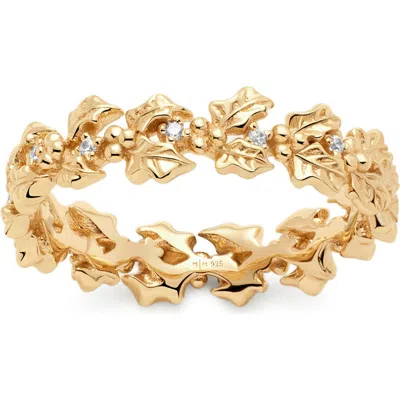 Made By Mary Cubic Zirconia Birthstone Flower Eternity Band Ring In Gold