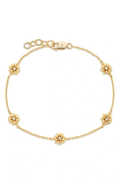 Made By Mary Cubic Zirconia Birthstone Flower Station Bracelet In Gold