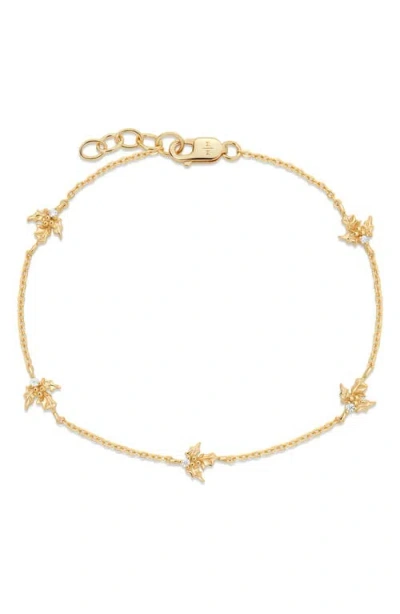 Made By Mary Cubic Zirconia Birthstone Flower Station Bracelet In Gold