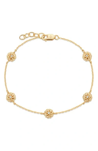 Made By Mary Cubic Zirconia Birthstone Flower Station Bracelet In Gold