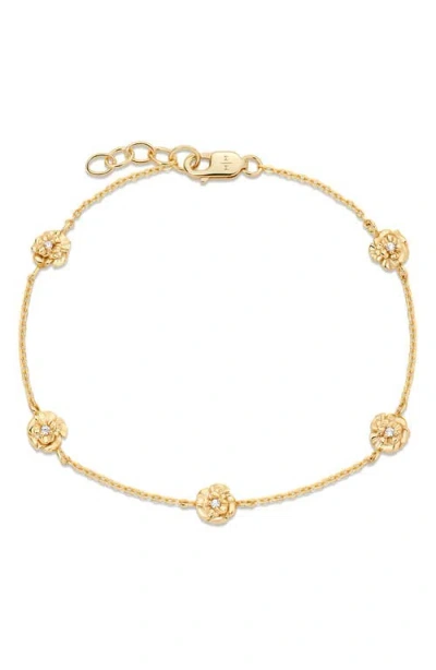 Made By Mary Cubic Zirconia Birthstone Flower Station Bracelet In Gold