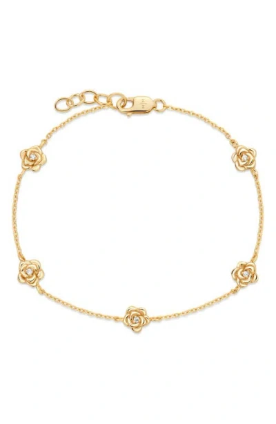 Made By Mary Cubic Zirconia Birthstone Flower Station Bracelet In Gold