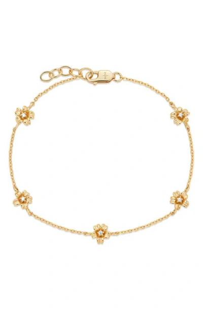Made By Mary Cubic Zirconia Birthstone Flower Station Bracelet In Gold