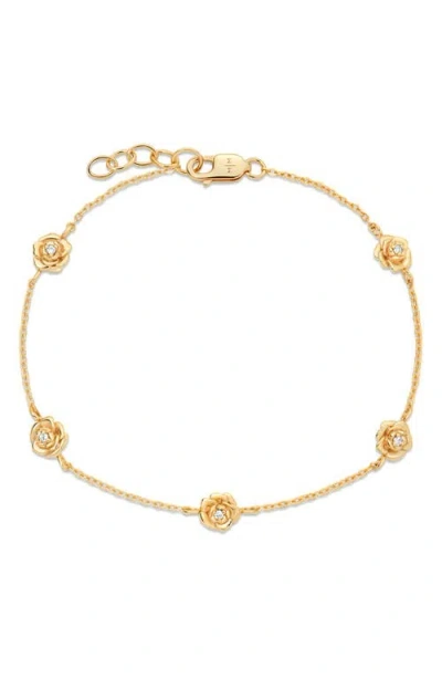 Made By Mary Cubic Zirconia Birthstone Flower Station Bracelet In Gold