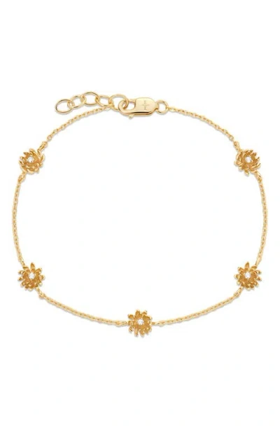 Made By Mary Cubic Zirconia Birthstone Flower Station Bracelet In Gold