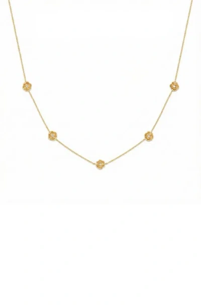 Made By Mary Cubic Zirconia Birthstone Flower Station Necklace In Gold