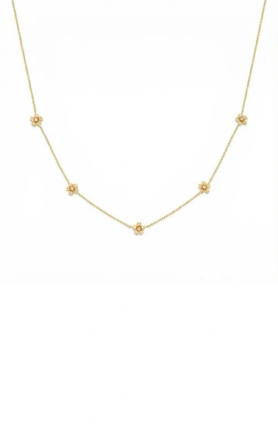 Made By Mary Cubic Zirconia Birthstone Flower Station Necklace In Gold
