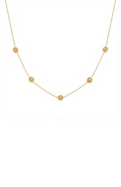 Made By Mary Cubic Zirconia Birthstone Flower Station Necklace In Gold