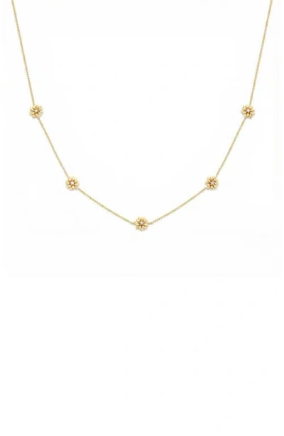 Made By Mary Cubic Zirconia Birthstone Flower Station Necklace In Gold