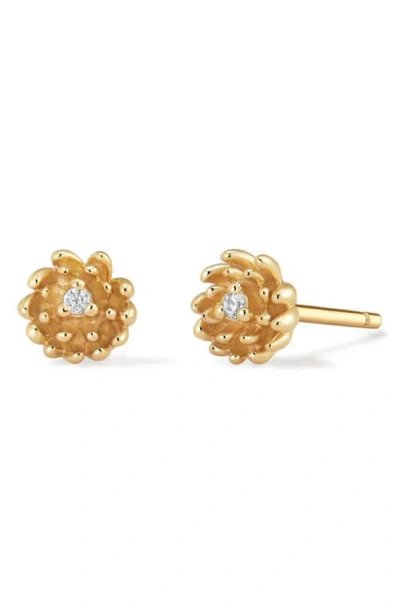 Made By Mary Cubic Zirconia Birthstone Flower Stud Earrings In Gold