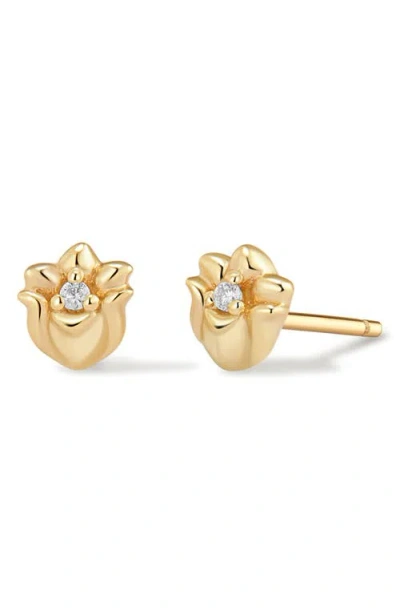 Made By Mary Cubic Zirconia Birthstone Flower Stud Earrings In Gold