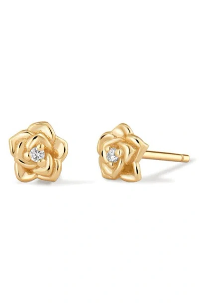 Made By Mary Cubic Zirconia Birthstone Flower Stud Earrings In Gold