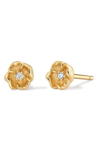 Made By Mary Cubic Zirconia Birthstone Flower Stud Earrings In Gold