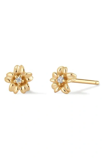 Made By Mary Cubic Zirconia Birthstone Flower Stud Earrings In Gold