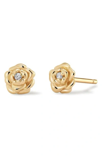 Made By Mary Cubic Zirconia Birthstone Flower Stud Earrings In Gold
