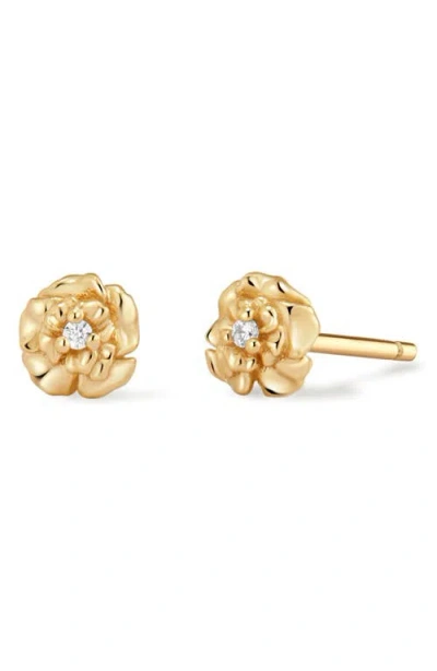 Made By Mary Cubic Zirconia Birthstone Flower Stud Earrings In Gold