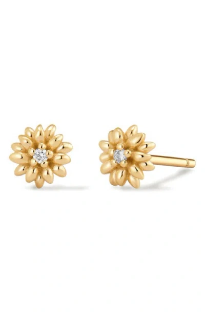 Made By Mary Cubic Zirconia Birthstone Flower Stud Earrings In Gold