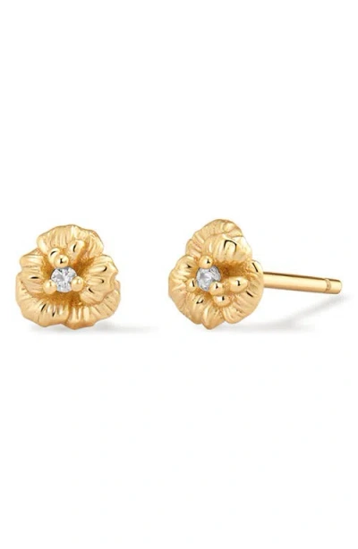Made By Mary Cubic Zirconia Birthstone Flower Stud Earrings In Gold