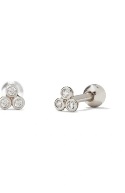 Made By Mary Cz Bezel Trinity Stud Earrings In Blue
